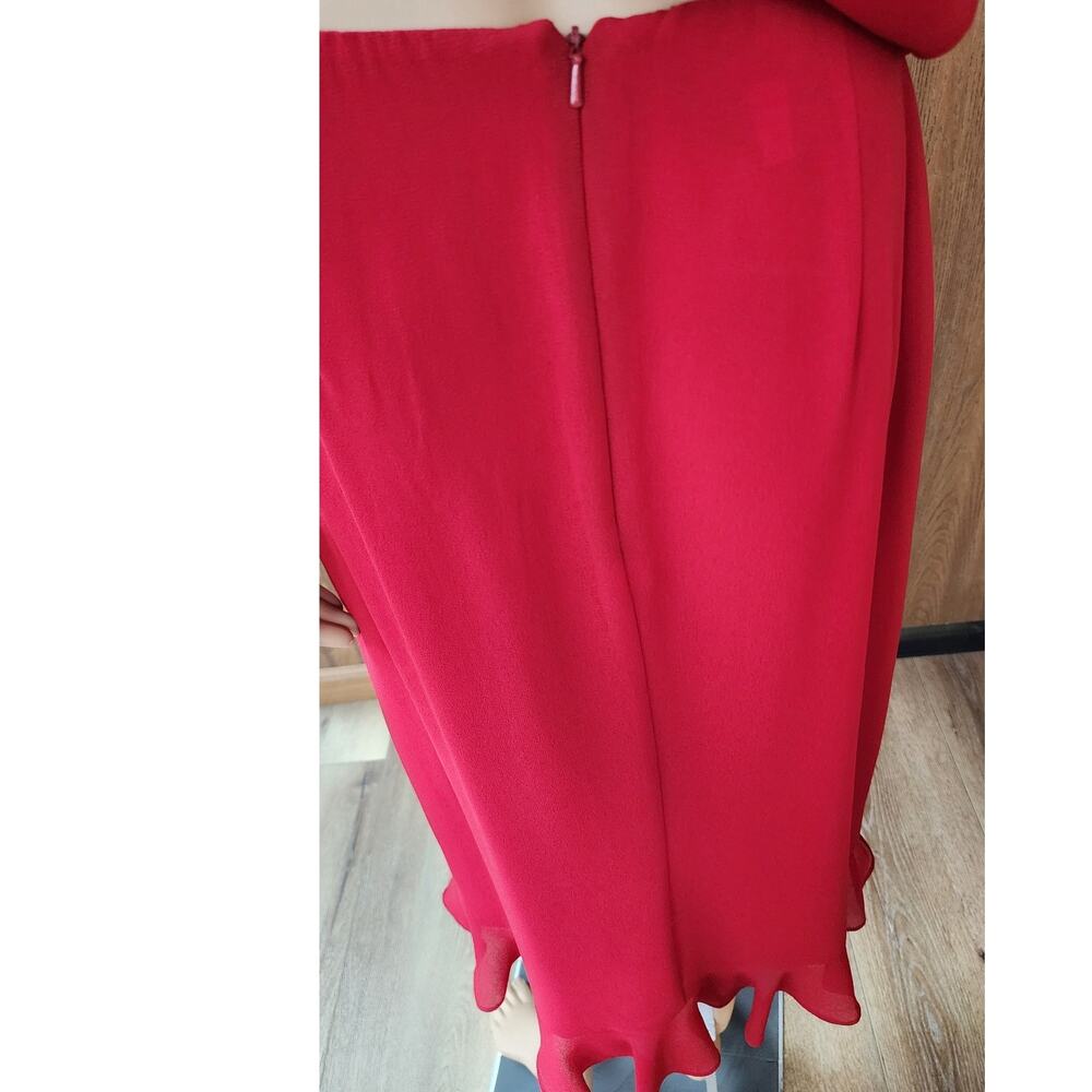 Cynthia Howie VTG Ruffeld Flutter Short Sleeve Red Dress Side Zip Womens Size 4 - Picture 10 of 16